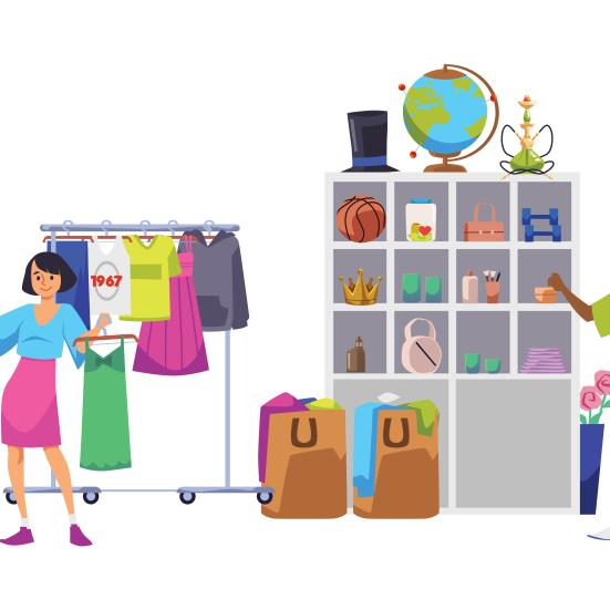 tegning med ting og varer