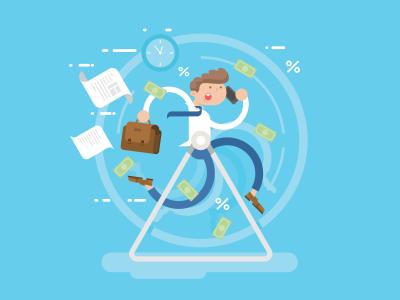 Tegnet billede af mand i hamsterhjul